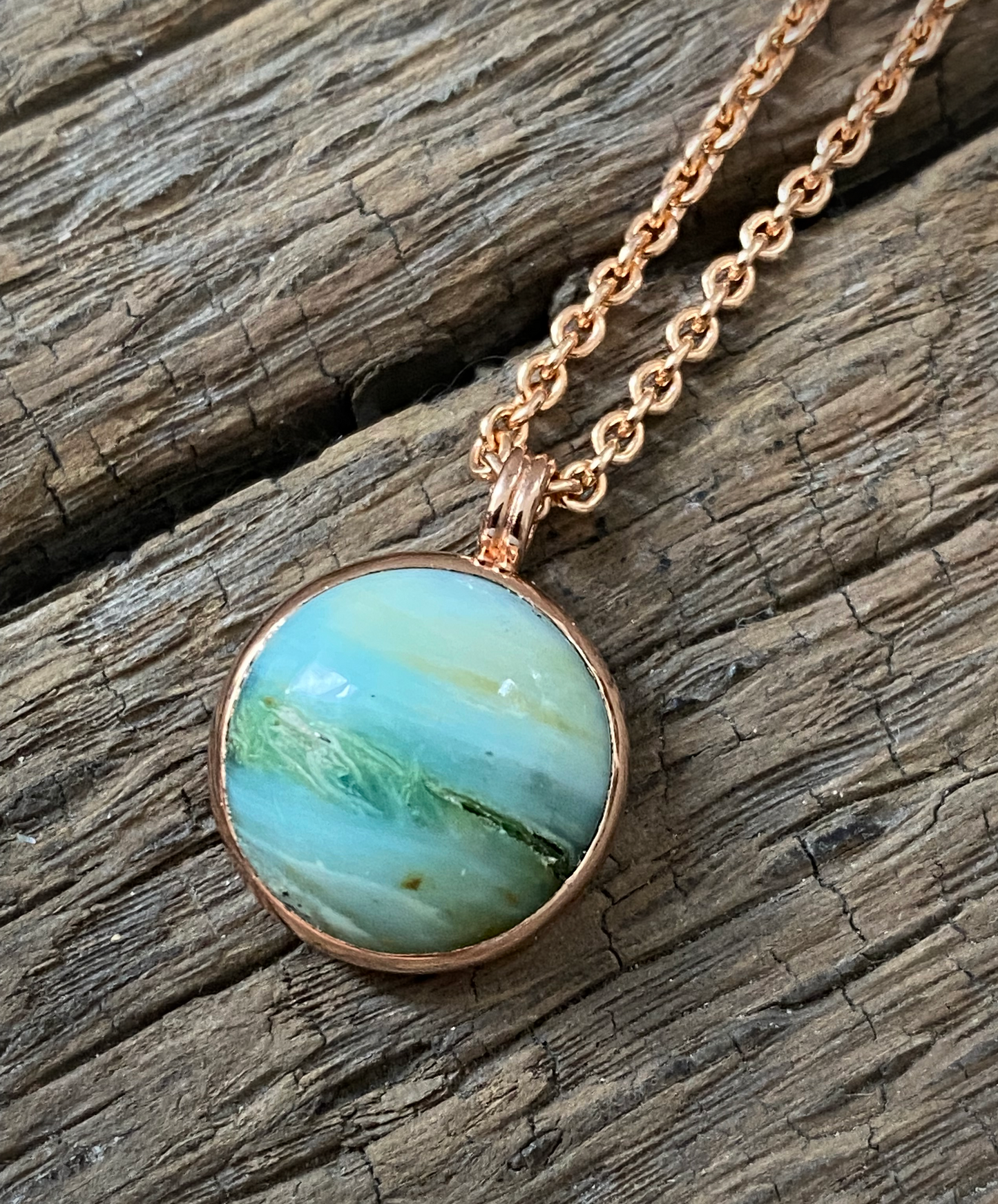 Double Bail Pendant // Peruvian Blue Opal // 14KR