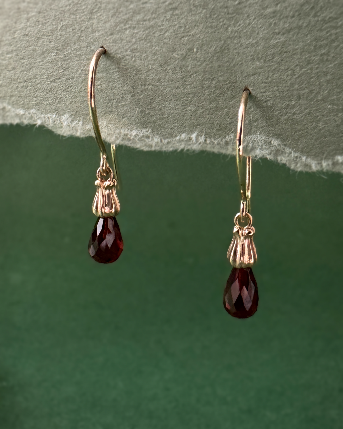 Little Mirror Bead Drops // Garnet Briolette // 14KY
