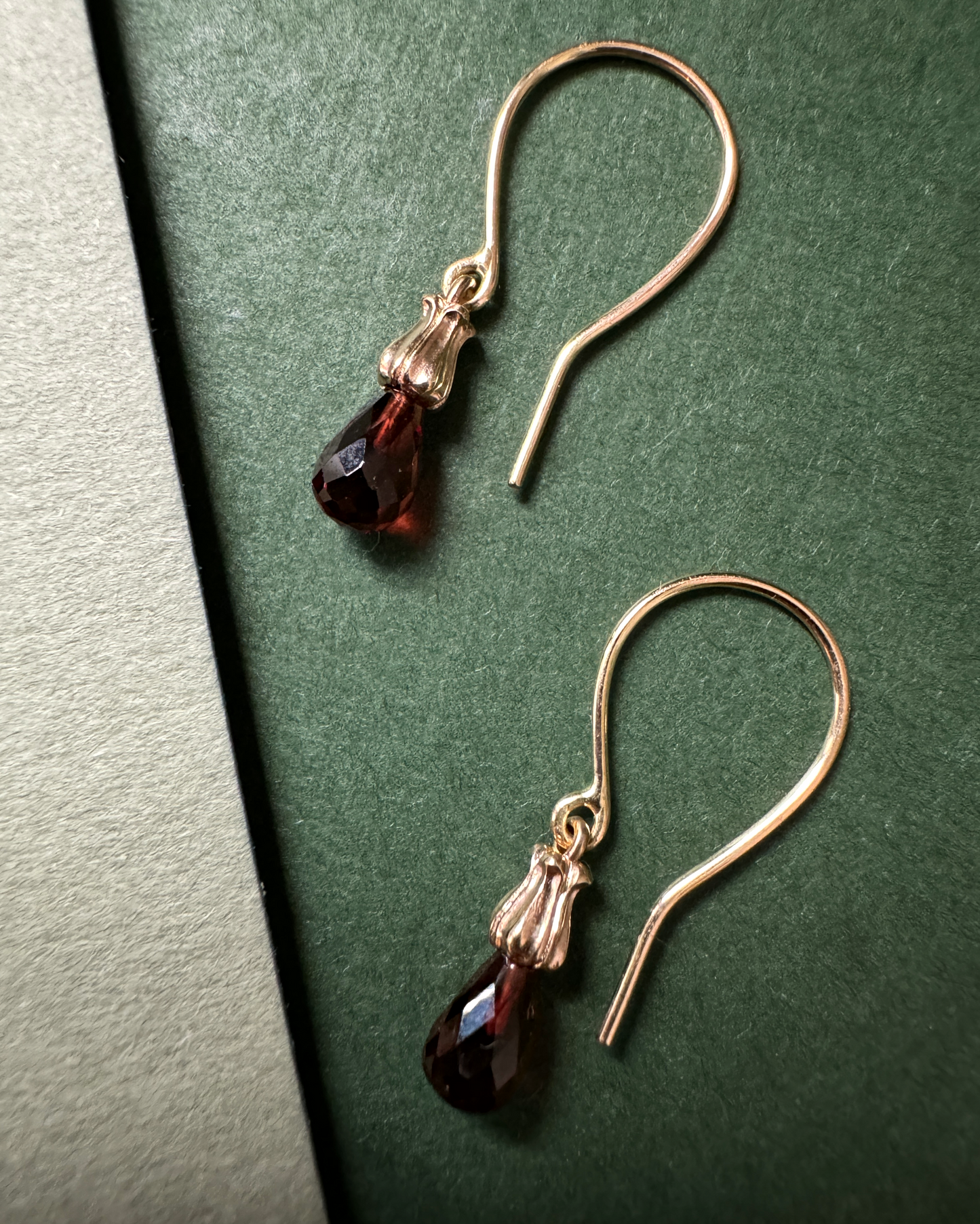 Little Mirror Bead Drops // Garnet Briolette // 14KY