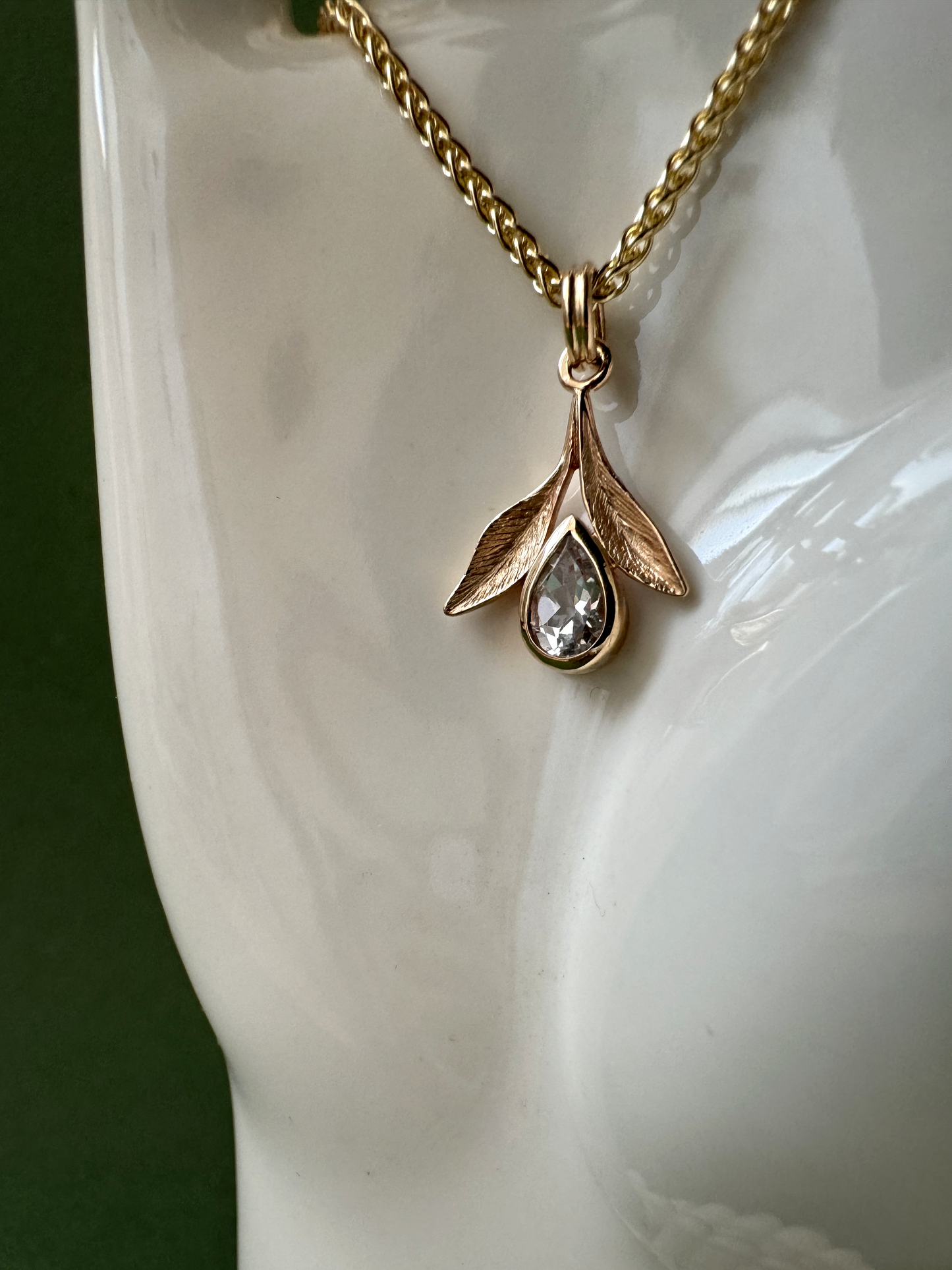 Sprig Pendant // Pear Cut White Topaz // 14KY