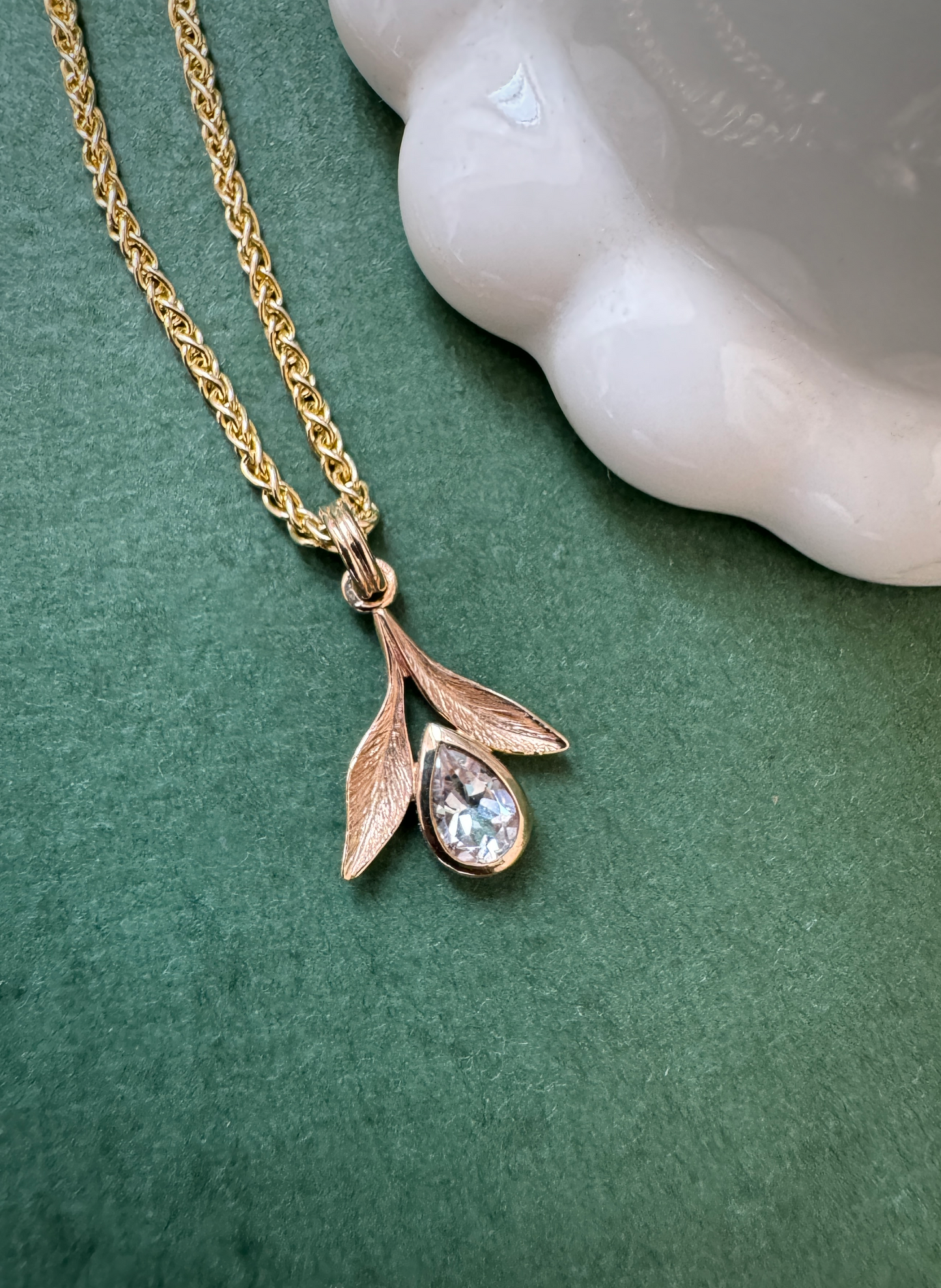 Sprig Pendant // Pear Cut White Topaz // 14KY