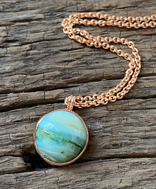 Double Bail Pendant // Peruvian Blue Opal // 14KR