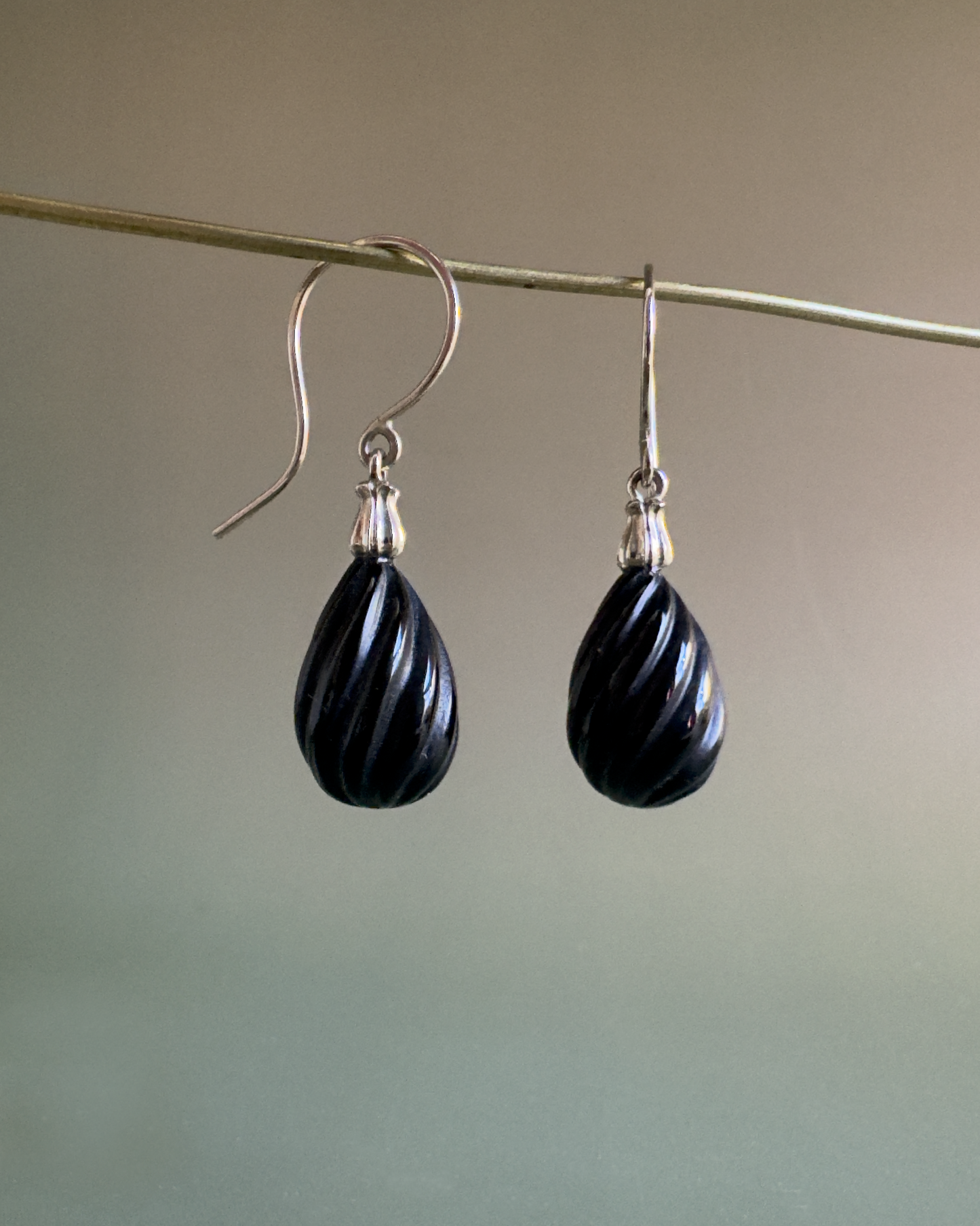 Little Mirror Bead Drops // Onyx // 14K white gold
