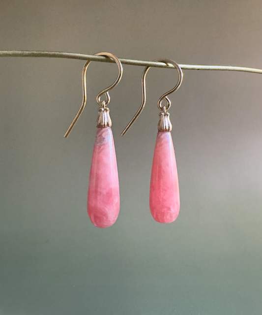 Little Mirror Bead Drops // 14KY // Rhodocrosite