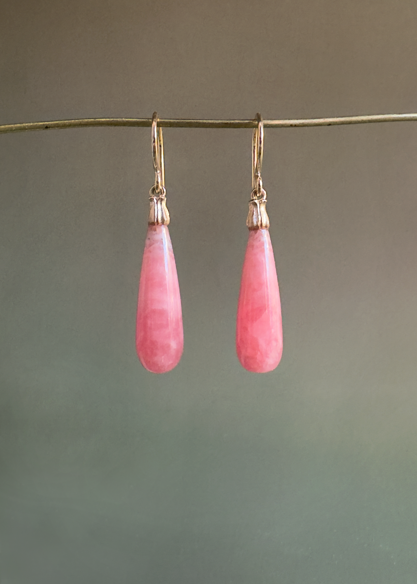 Little Mirror Bead Drops // 14KY // Rhodocrosite