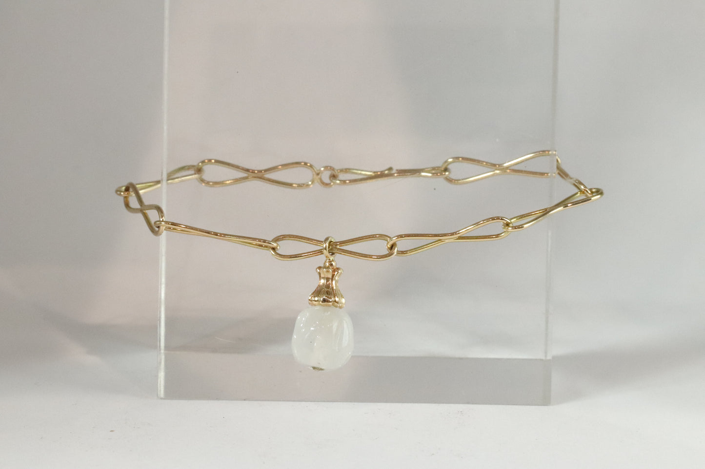 Pinched Chain Bracelet // Mirror Bead // Vintage Japanese Glass // 14KKY