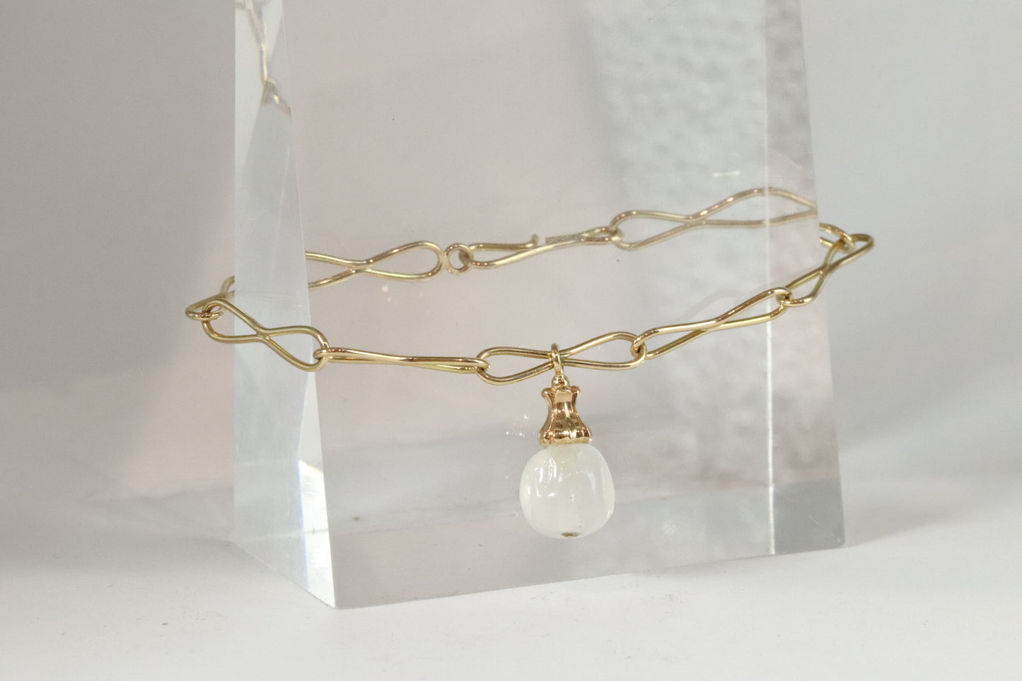 Pinched Chain Bracelet // Mirror Bead // Vintage Japanese Glass // 14KKY