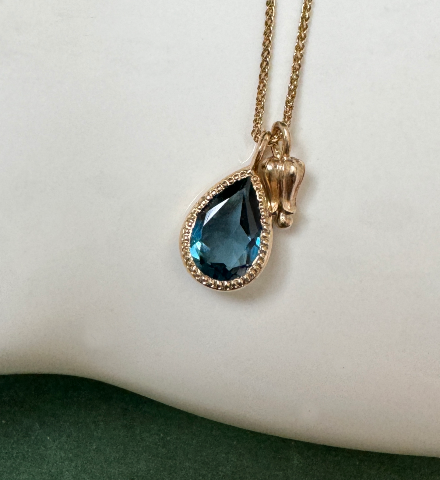 Blue Topaz Pendant // Little Mirror Bead // 14K yellow gold