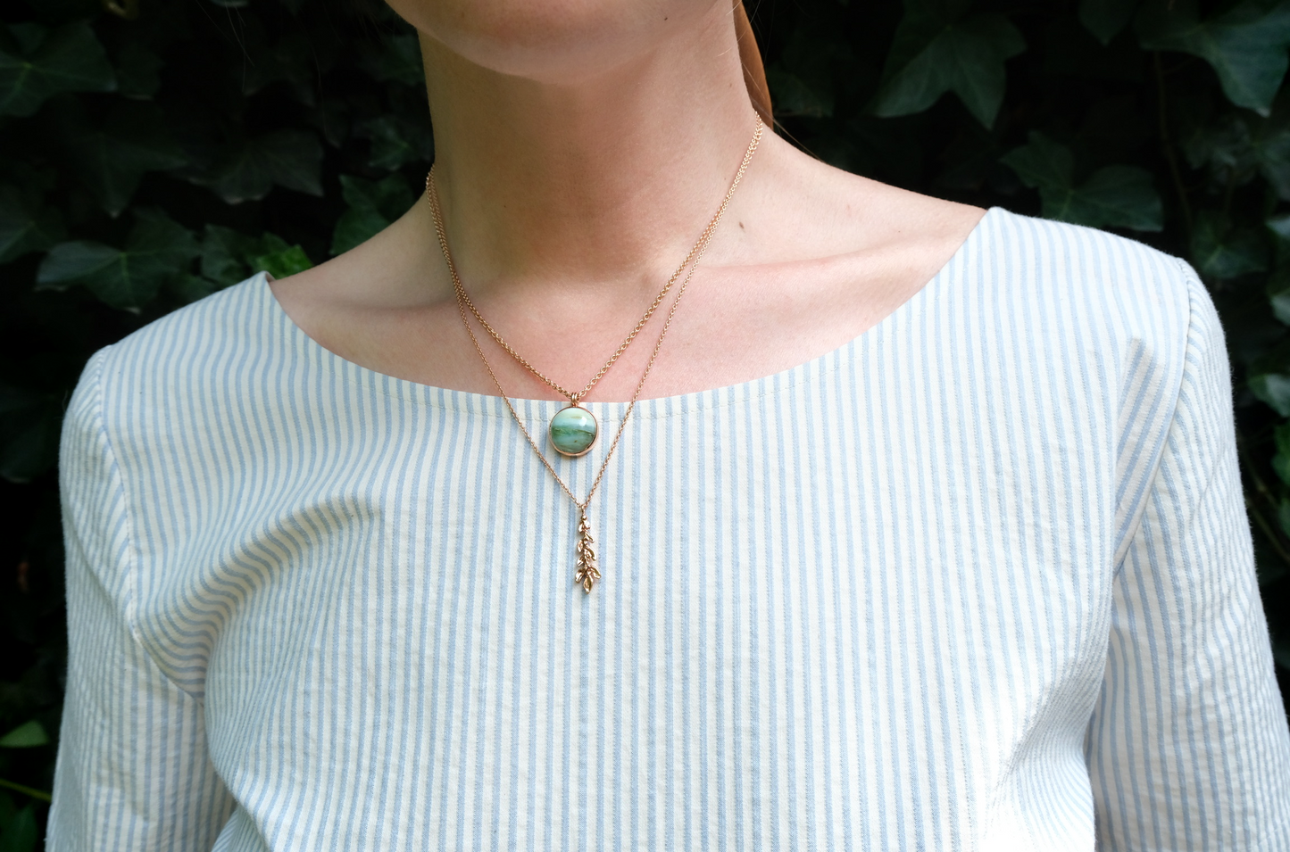 Double Bail Pendant // Peruvian Blue Opal // 14KR