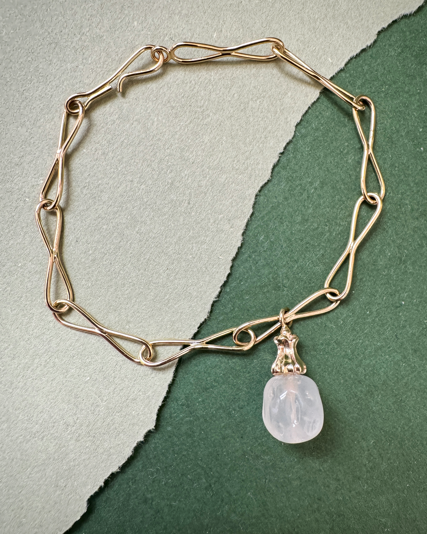 Pinched Chain Bracelet // Mirror Bead // Vintage Japanese Glass // 14KKY