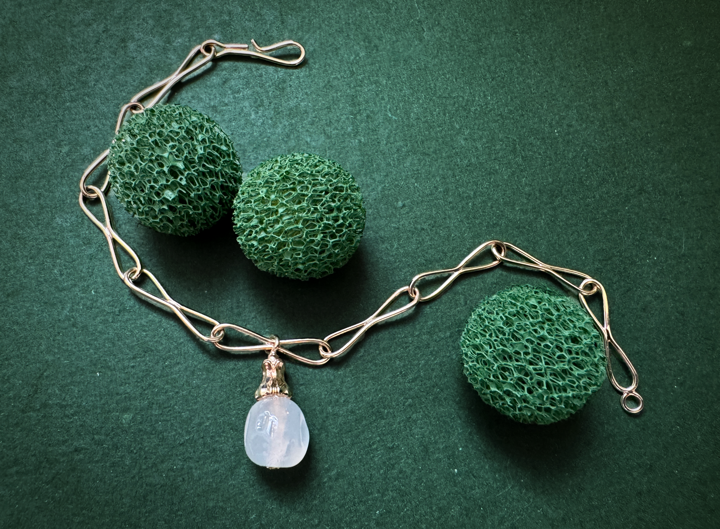 Pinched Chain Bracelet // Mirror Bead // Vintage Japanese Glass // 14KKY